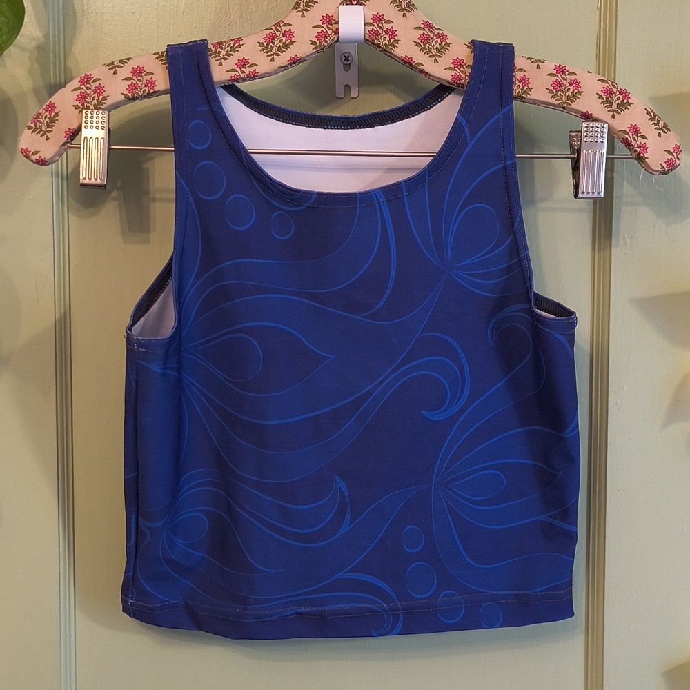 Women's Trickster Company Purple Blue Geo Fitted Cropped Tank Top Yoga S